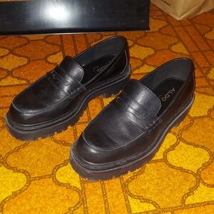 Aldo Lug Black Leather Loafers